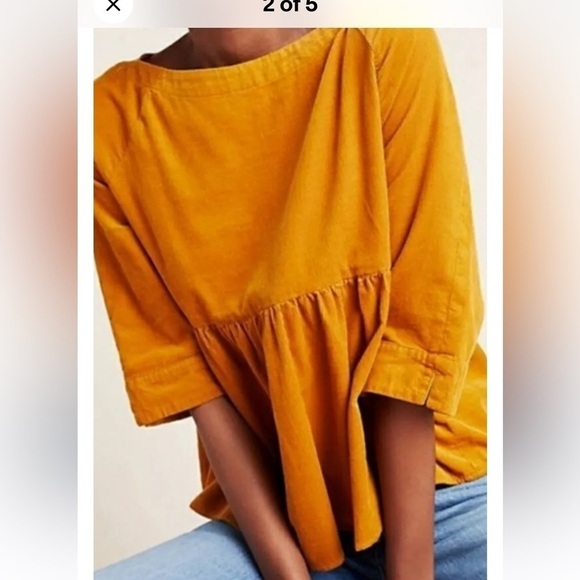 Anthropologie Maeve Maria Babydoll Corduroy Top mustard size S - Picture 11 of 13